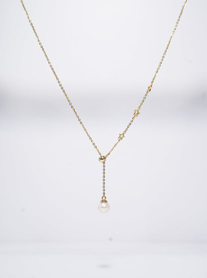 Twinkle Stars Y-shaped Adjustable Round Freshwater Pearl Necklace