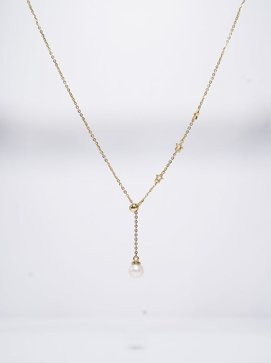 Twinkle Stars Y-shaped Adjustable Round Freshwater Pearl Necklace