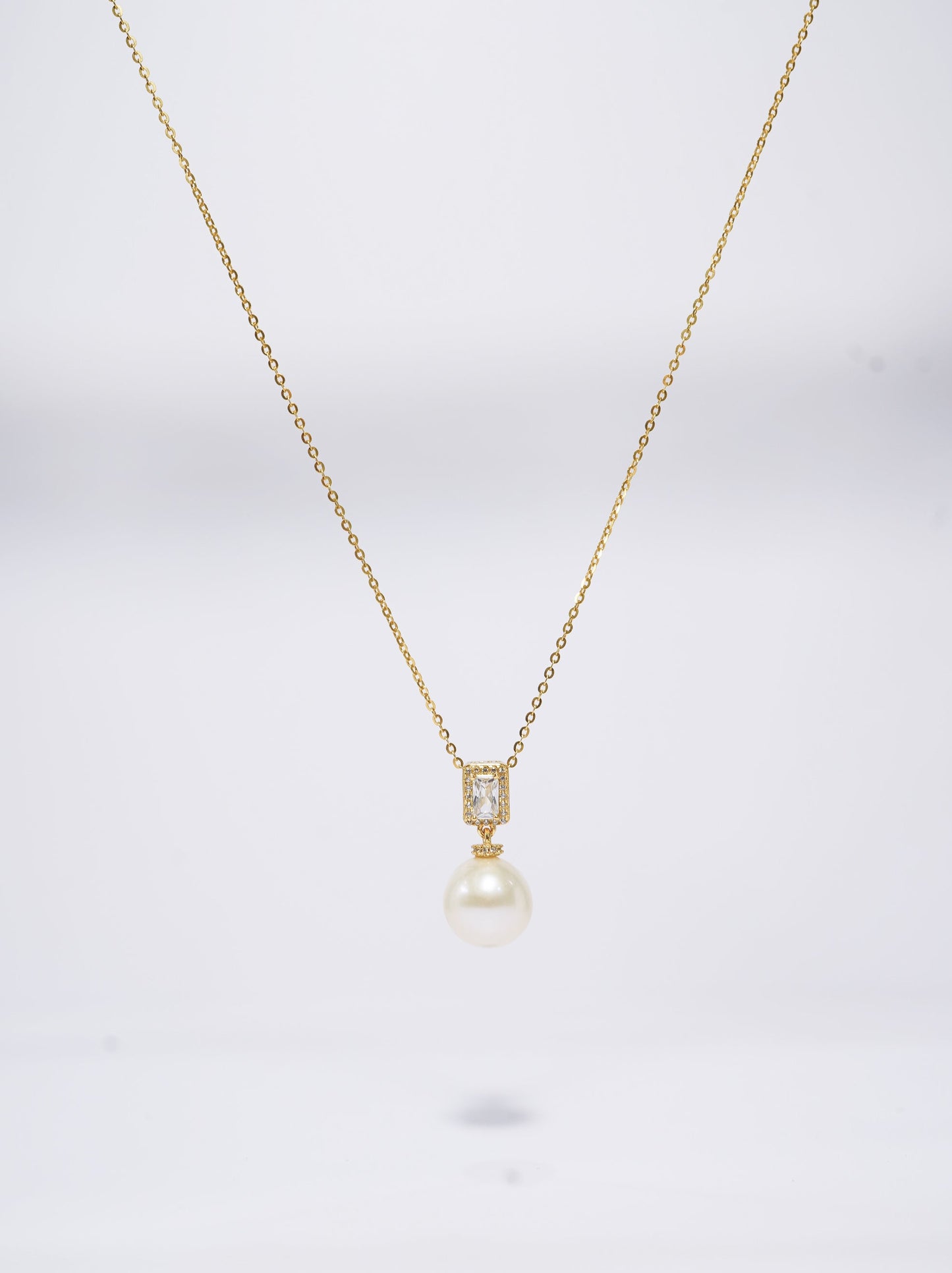 Cubic Diamond Round Freshwater Pearl Necklace