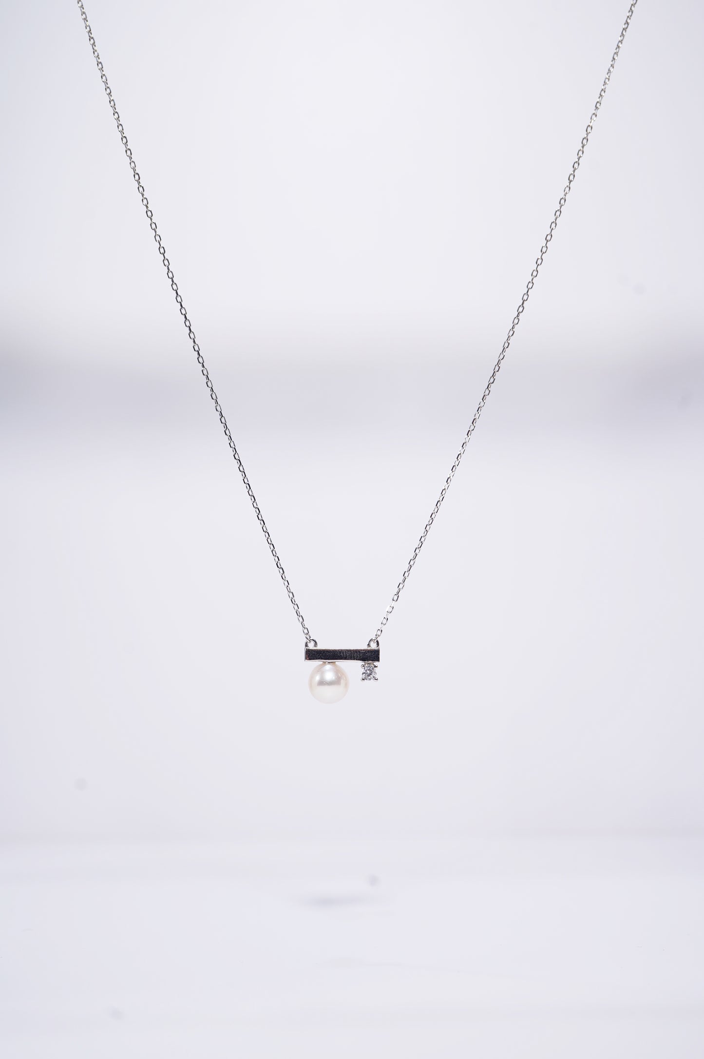 Balance Beam Zircon Round Freshwater Pearl Necklace