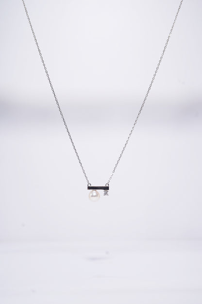 Balance Beam Zircon Round Freshwater Pearl Necklace