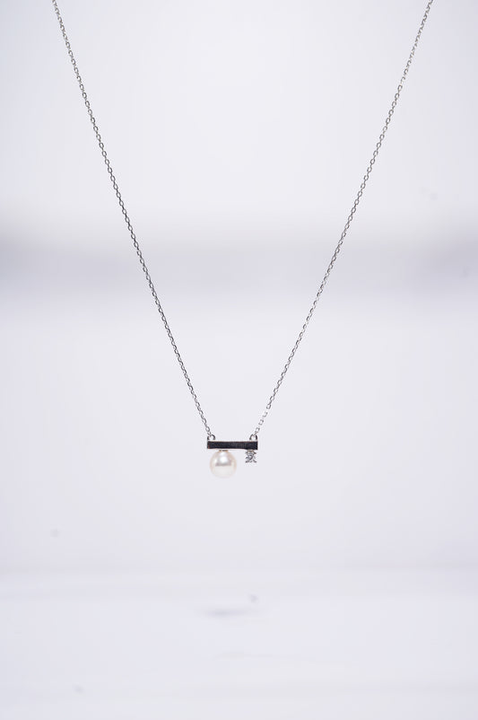 Balance Beam Zircon Round Freshwater Pearl Necklace