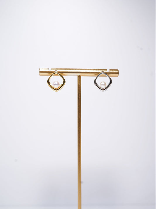 Square Window Freshwater Pearl Earrings