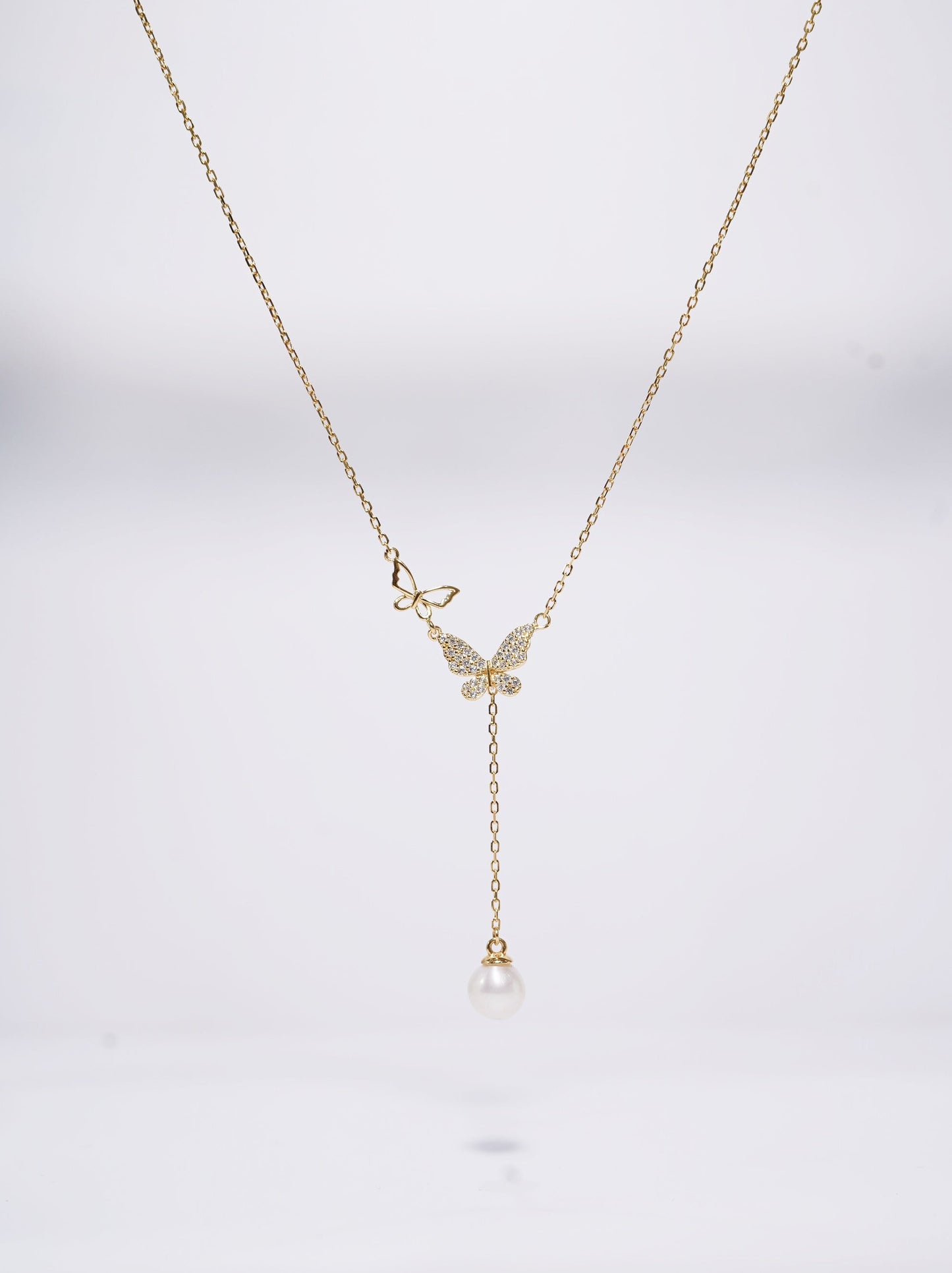 Butterfly In The Sky Round Freshwater Pearl Y-shaped Necklace