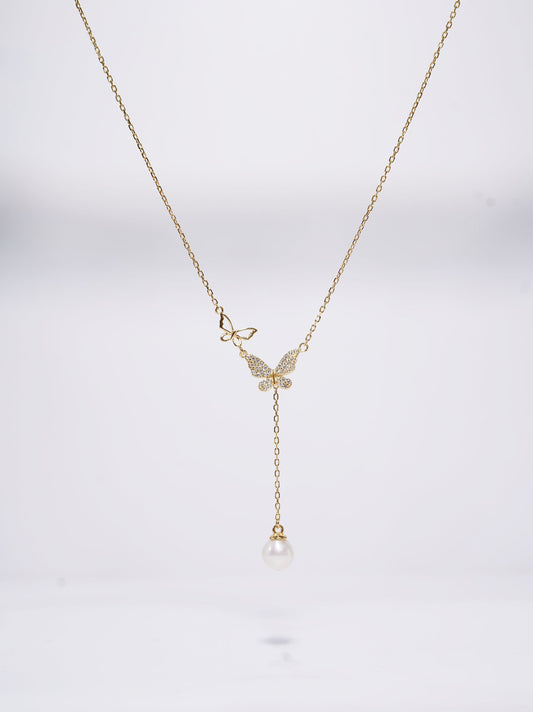 Butterfly In The Sky Round Freshwater Pearl Y-shaped Necklace