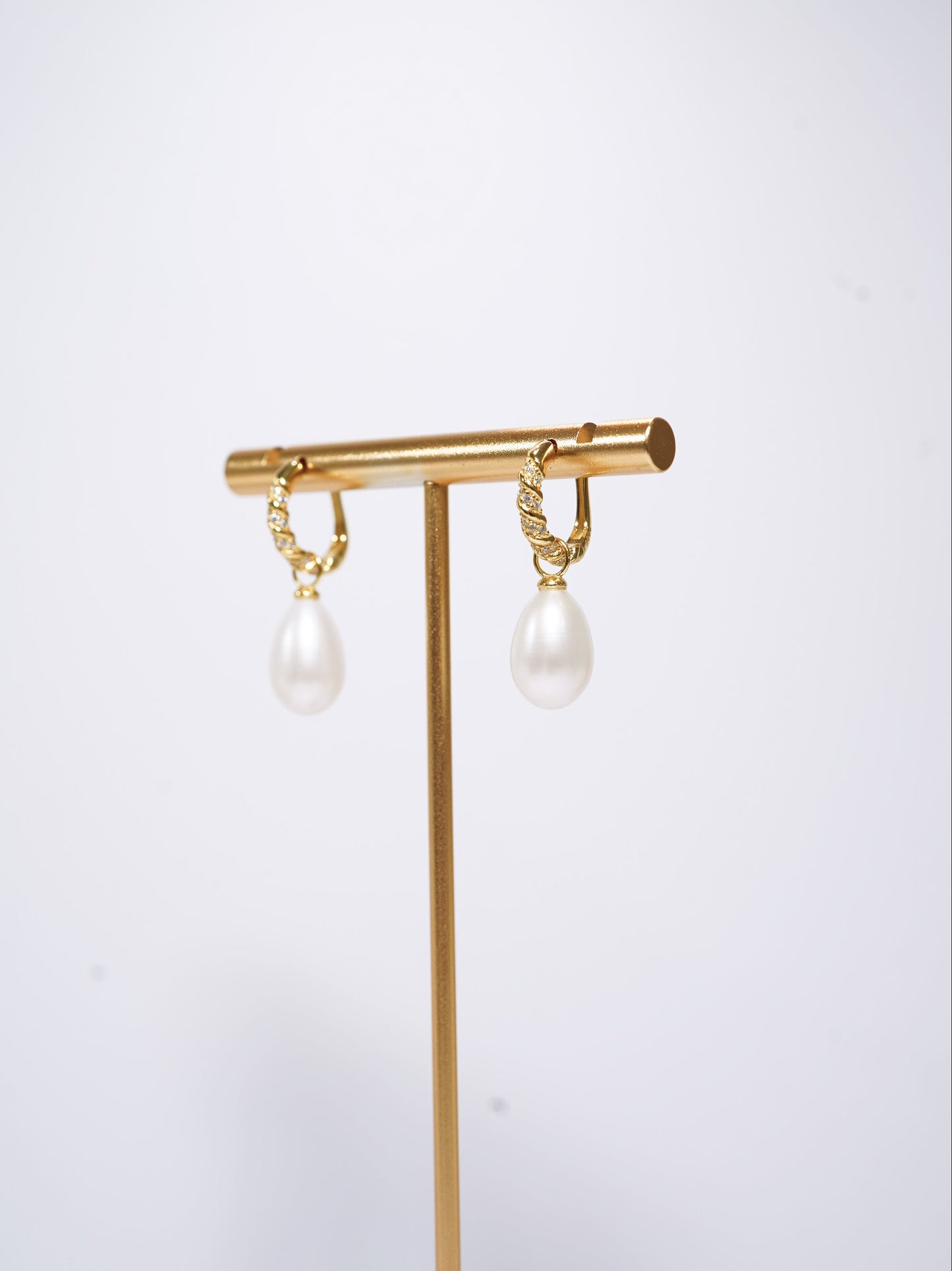 'Zircon Drop' Freshwater Pearl Hoop Earrings