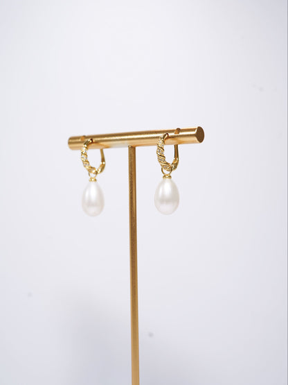 'Zircon Drop' Freshwater Pearl Hoop Earrings