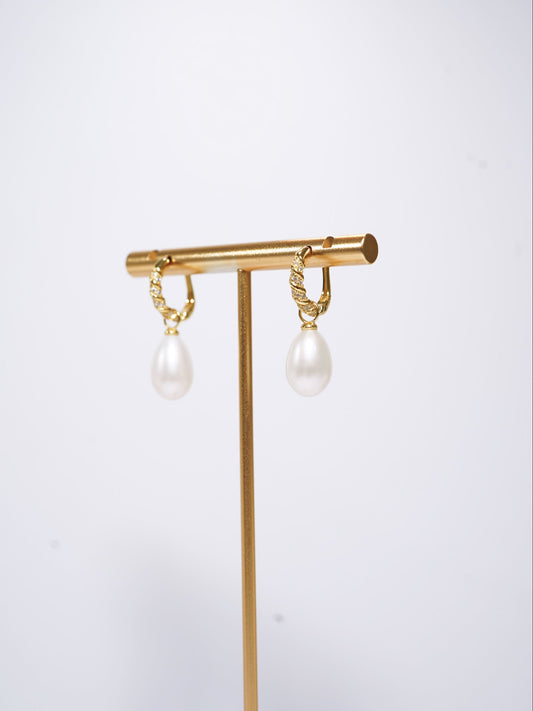 'Zircon Drop' Freshwater Pearl Hoop Earrings