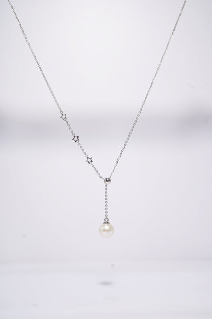 Twinkle Stars Y-shaped Adjustable Round Freshwater Pearl Necklace