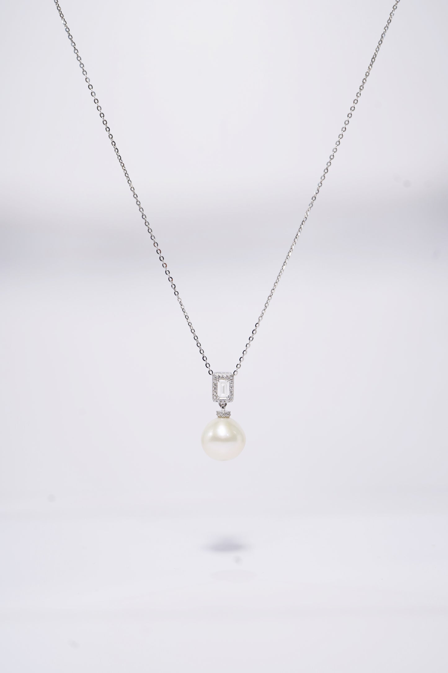 Cubic Diamond Round Freshwater Pearl Necklace