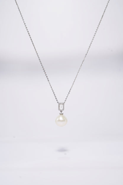 Cubic Diamond Round Freshwater Pearl Necklace