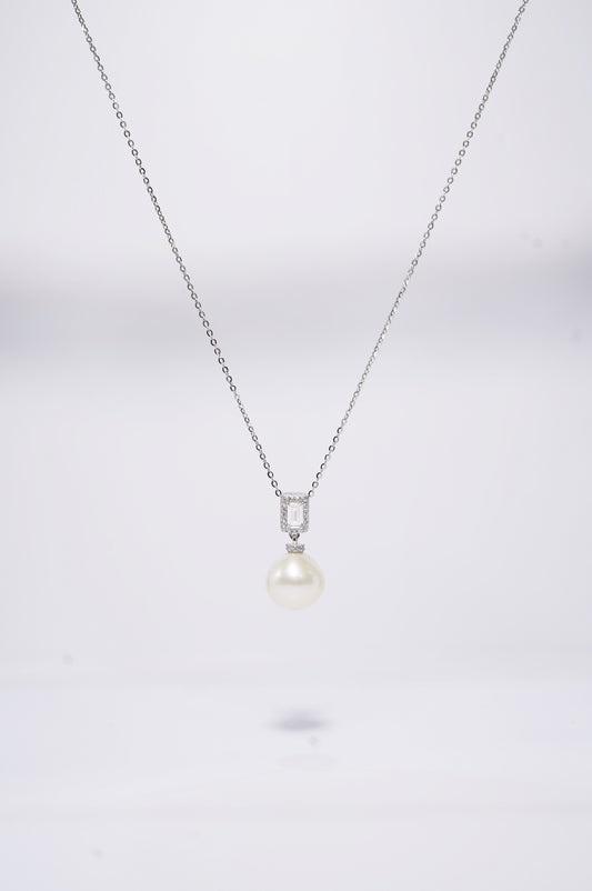 Cubic Diamond Round Freshwater Pearl Necklace