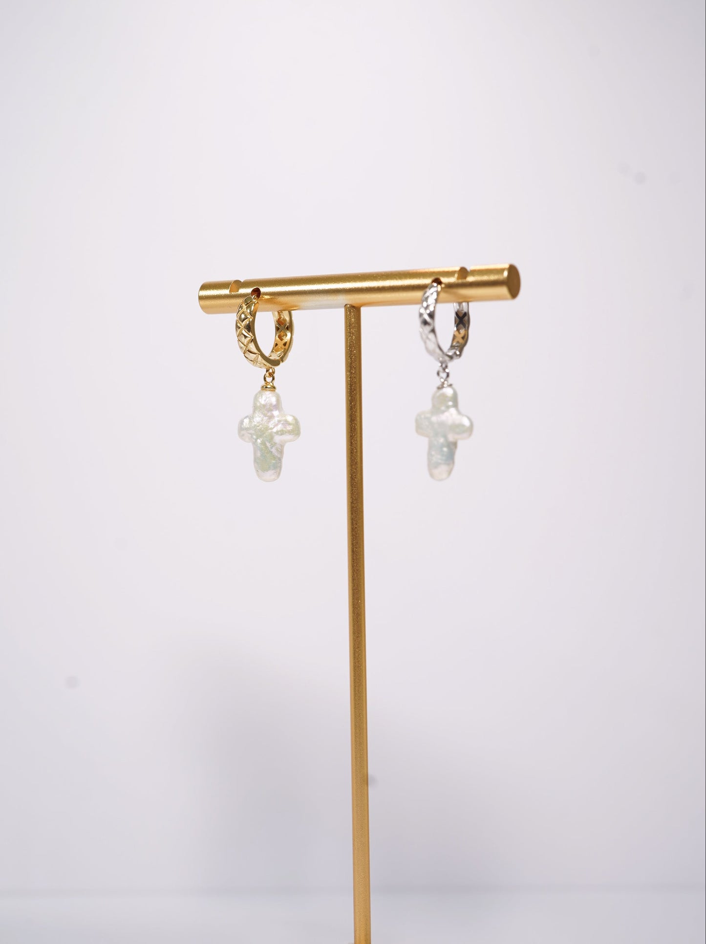 Cross Baroque Freshwater Pearl Hoop Earrings
