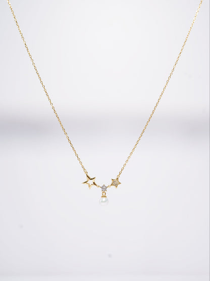 Two Stars Diamond Freshwater Pearl Necklace