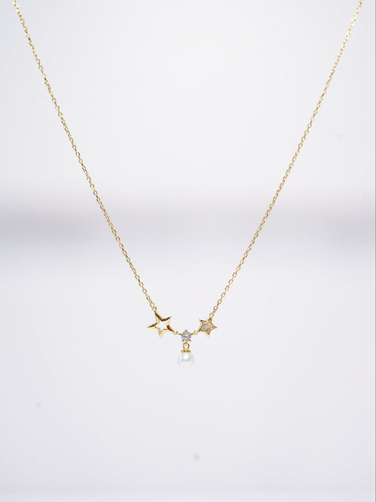 Two Stars Diamond Freshwater Pearl Necklace