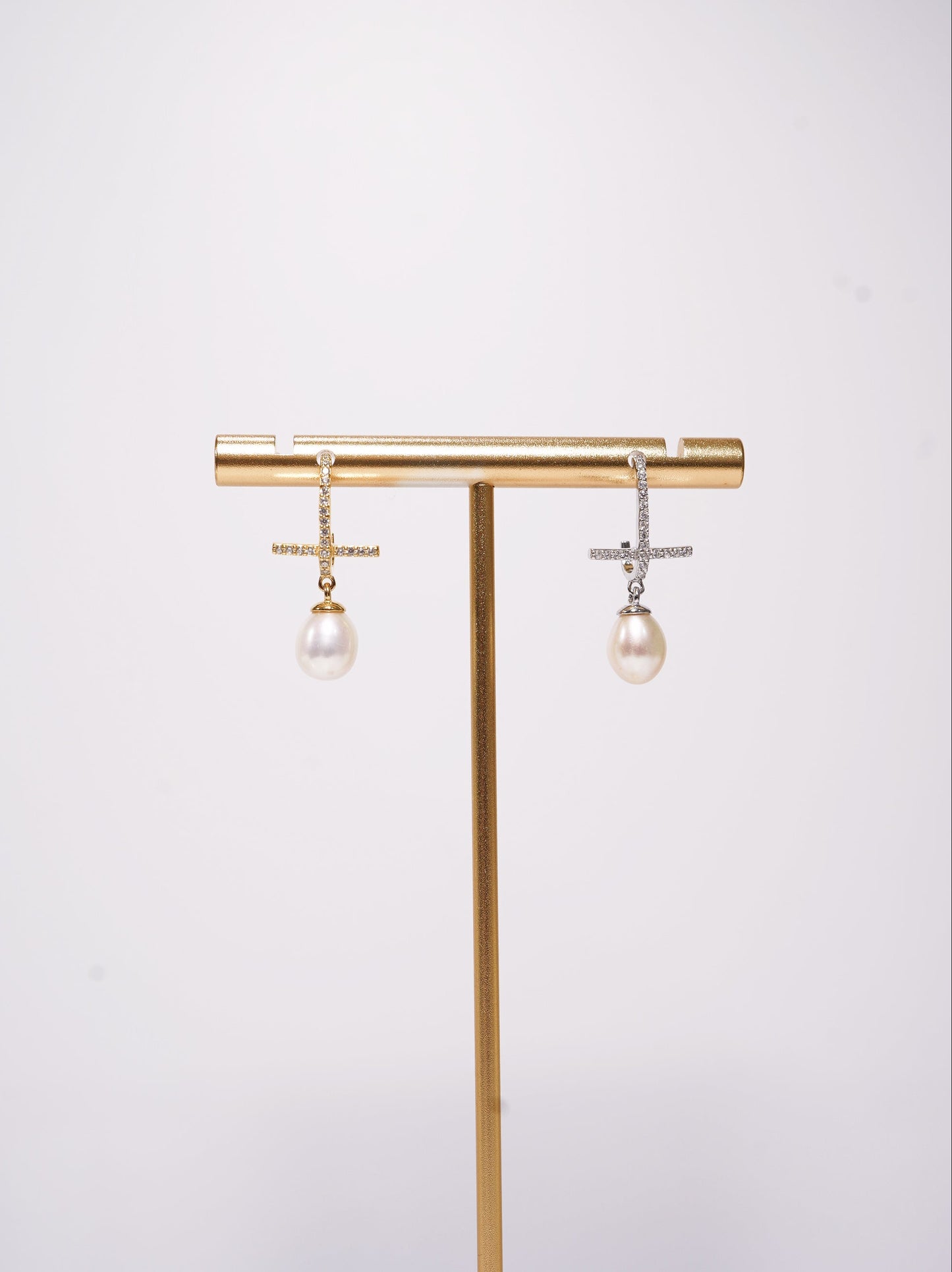 Cross Diamond Freshwater Pearl Earrings
