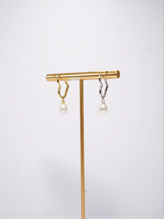 Heart Rice Freshwater Pearl Hoop Earrings