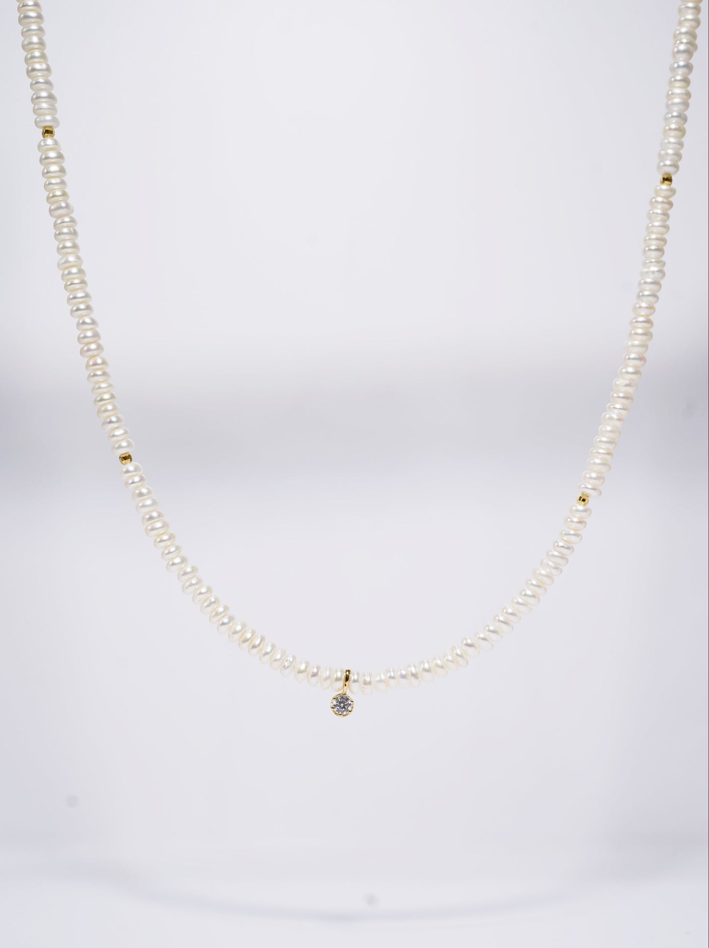 Little Gold Diamond Freshwater Pearl Full Strand Necklace