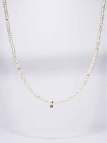 Little Gold Diamond Freshwater Pearl Full Strand Necklace