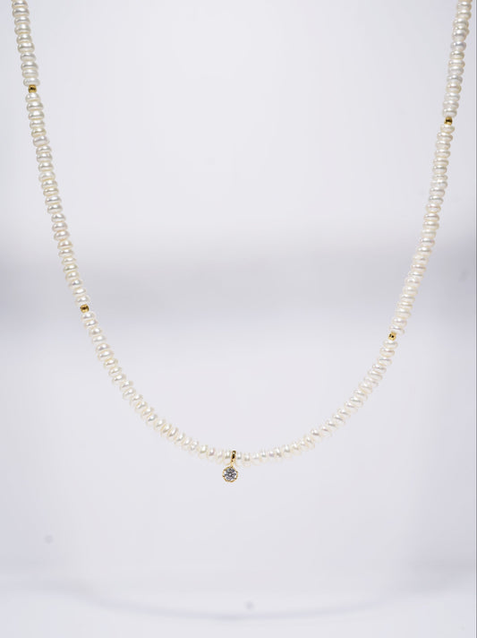 Little Gold Diamond Freshwater Pearl Full Strand Necklace