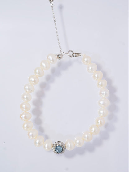 Diamonds Aquamarine Freshwater Pearl Bracelet
