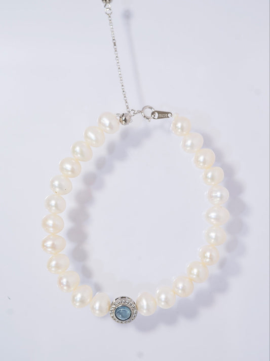 Diamonds Aquamarine Freshwater Pearl Bracelet
