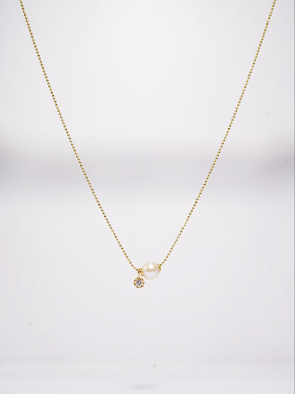 Cutest Zircon Round Freshwater Pearl Necklace