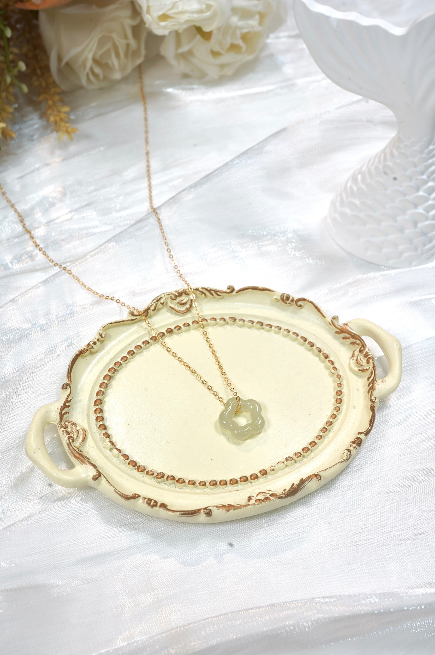 Cute Flower Jade Necklace